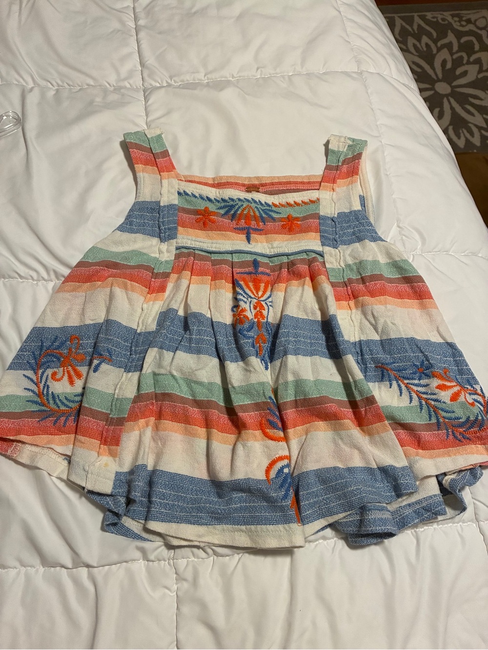 Free People Striped Embroidered Tank Top